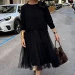 ⁦فستان نسائي طويل أنيق بأكمام ثلاث أرباع وتصميم عصري Y2K⁩ - الصورة ⁦6⁩
